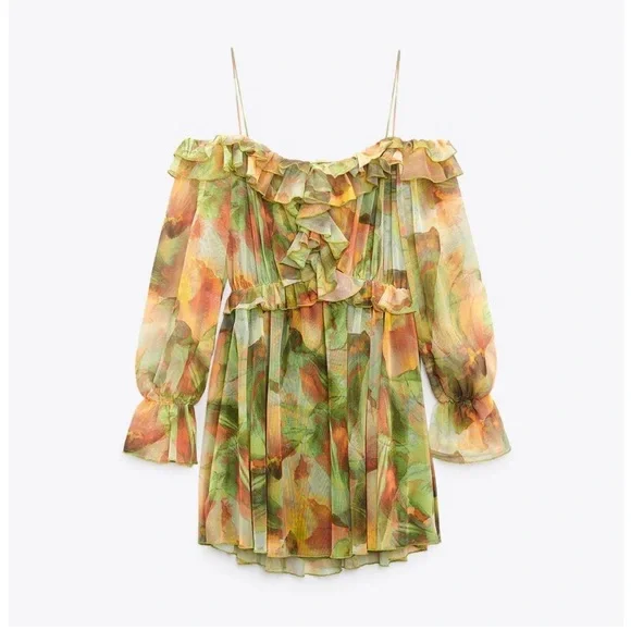 ❌SOLD❌ ZARA Ruffle Printed Tulle Dress - Picture 6 of 9